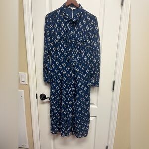 Lucky Brand Blue and White Midi Dress Large